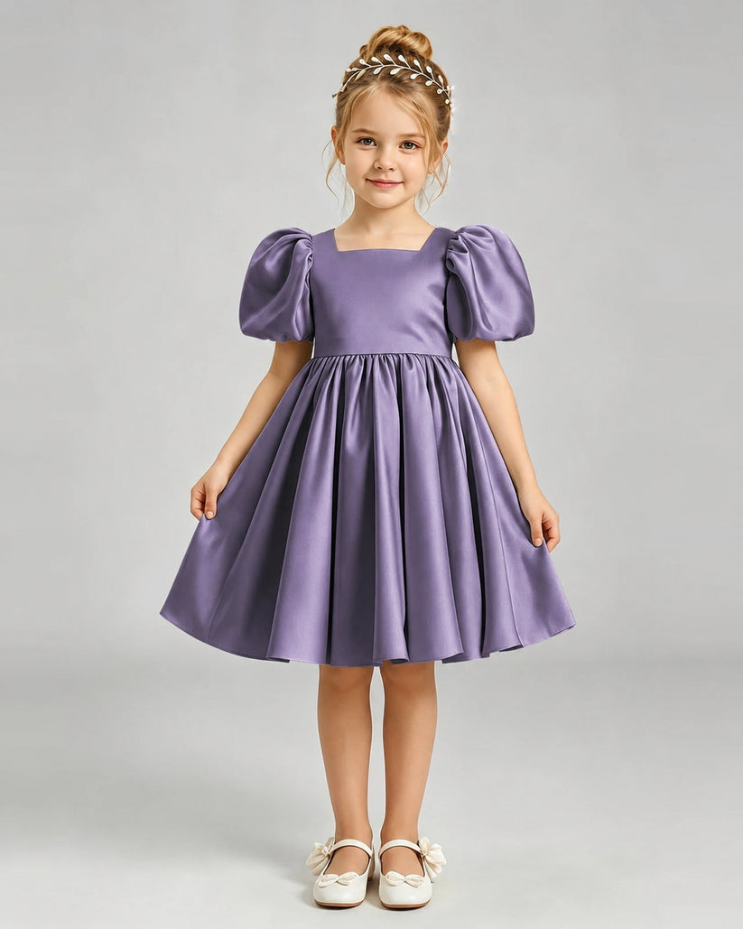 Wisteria Satin A-line Flower Girl Dress Front View
