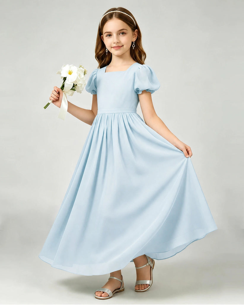Baby Blue Chiffon A-line Junior Bridesmaid Dress Front View