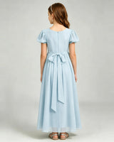 Baby Blue Chiffon A-line Junior Bridesmaid Dress Back View