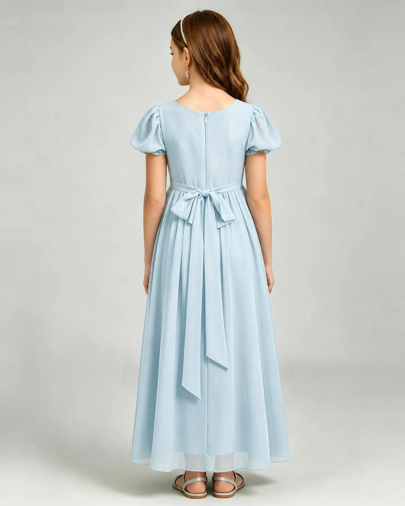 Baby Blue Chiffon A-line Junior Bridesmaid Dress Back View