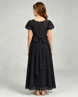 Black Chiffon A-line Junior Bridesmaid Dress Back View