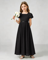 Black Chiffon A-line Junior Bridesmaid Dress Front View
