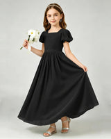 Black Chiffon A-line Junior Bridesmaid Dress Front View