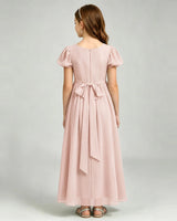 Blush Pink Chiffon A-line Junior Bridesmaid Dress Back View