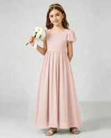 Blush Pink Chiffon A-line Junior Bridesmaid Dress Front View