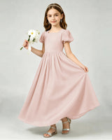 Blush Pink Chiffon A-line Junior Bridesmaid Dress Front View