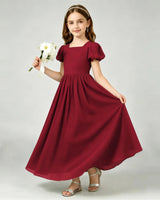 Burgundy Chiffon A-line Junior Bridesmaid Dress Front View