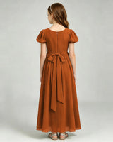 Burnt Orange Chiffon A-line Junior Bridesmaid Dress Back View