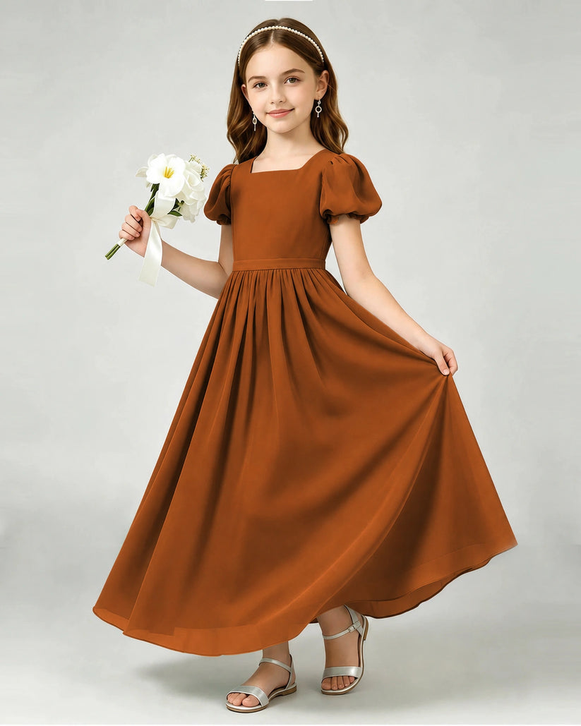 Burnt Orange Chiffon A-line Junior Bridesmaid Dress Front View