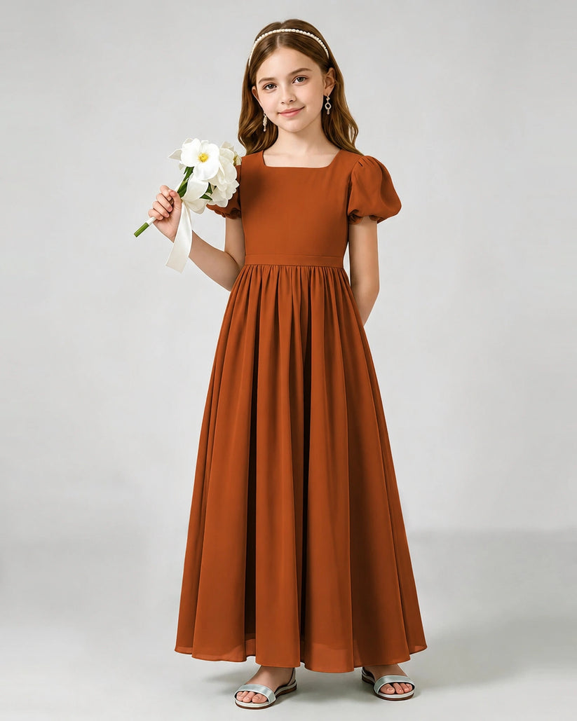 Burnt Orange Chiffon A-line Junior Bridesmaid Dress Front View