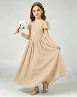 Champagne Chiffon A-line Junior Bridesmaid Dress Front View
