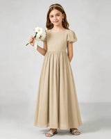 Champagne Chiffon A-line Junior Bridesmaid Dress Front View