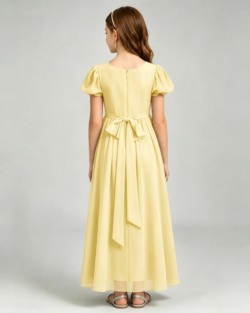 Daffodil Chiffon A-line Junior Bridesmaid Dress Back View