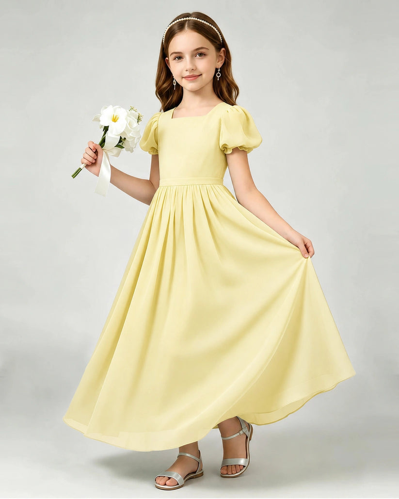 Daffodil Chiffon A-line Junior Bridesmaid Dress Front View