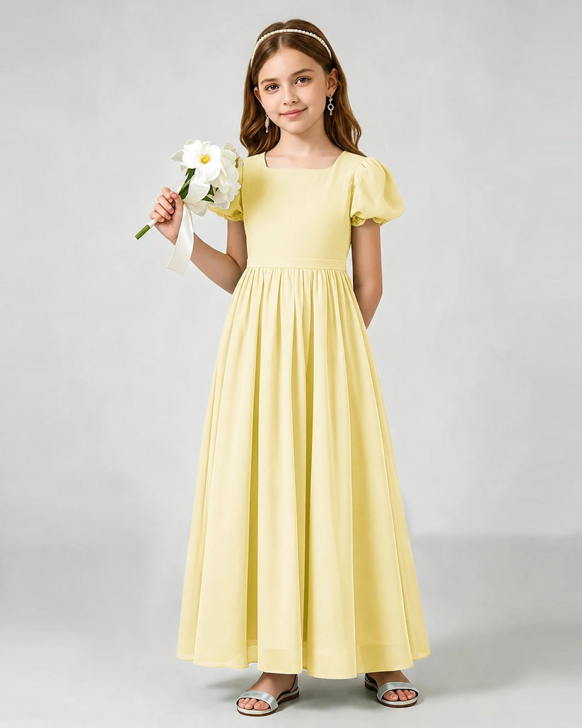 Daffodil Chiffon A-line Junior Bridesmaid Dress Front View