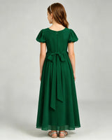 Dark Green Chiffon A-line Junior Bridesmaid Dress Back View