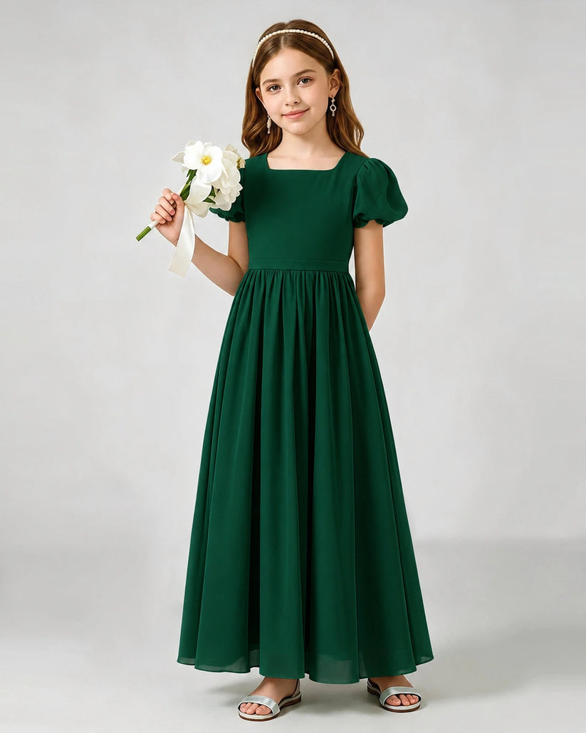 Dark Green Chiffon A-line Junior Bridesmaid Dress Front View