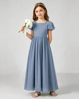 Dusty Blue Chiffon A-line Junior Bridesmaid Dress Front View