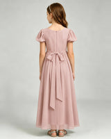 Dusty Rose Chiffon A-line Junior Bridesmaid Dress Back View