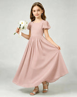 Dusty Rose Chiffon A-line Junior Bridesmaid Dress Front View