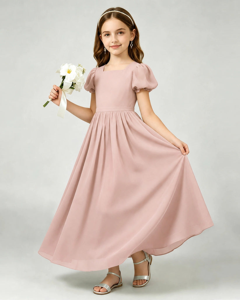 Dusty Rose Chiffon A-line Junior Bridesmaid Dress Front View
