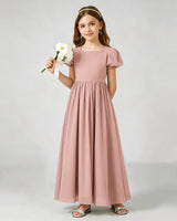 Dusty Rose Chiffon A-line Junior Bridesmaid Dress Front View