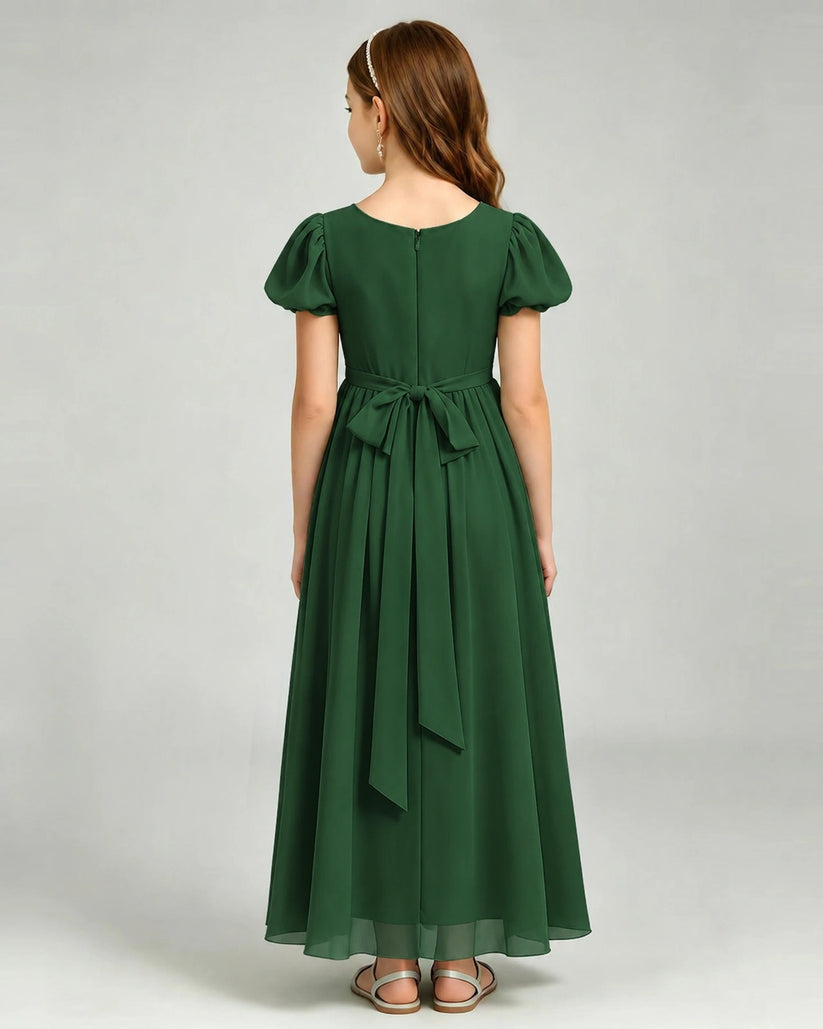 Emerald Green Chiffon A-line Junior Bridesmaid Dress Back View