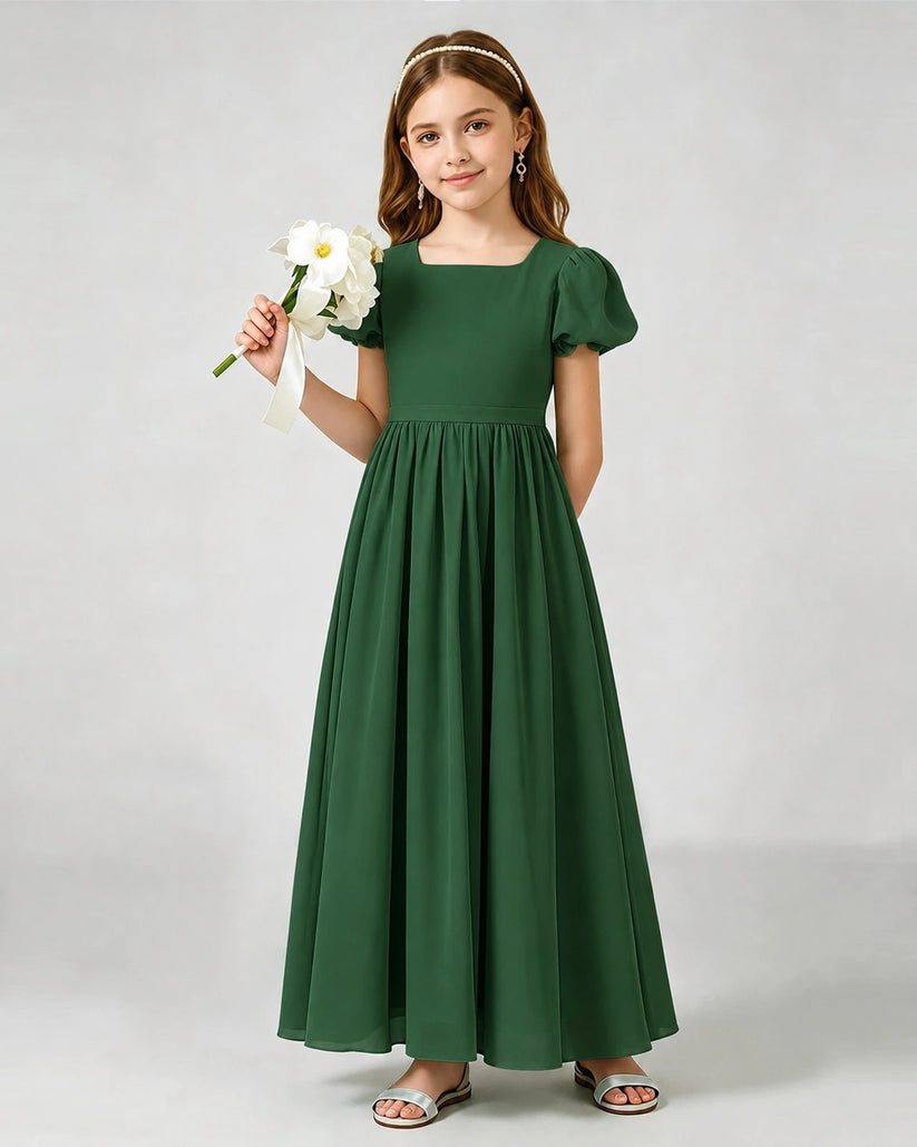 Emerald Green Chiffon A-line Junior Bridesmaid Dress Front View