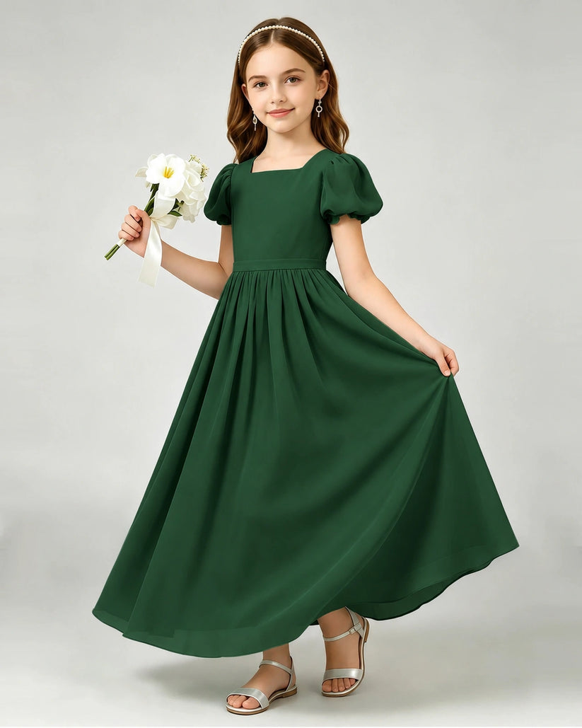 Emerald Green Chiffon A-line Junior Bridesmaid Dress Front View