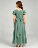 Eucalyptus Chiffon A-line Junior Bridesmaid Dress Back View