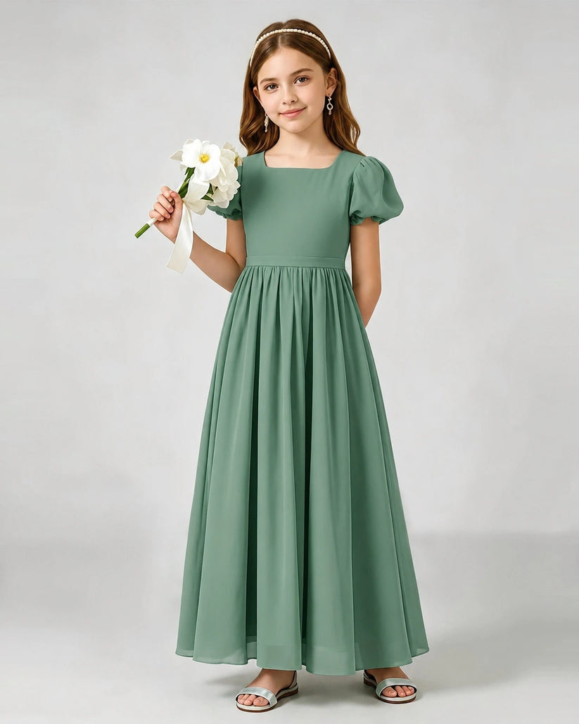 Eucalyptus Chiffon A-line Junior Bridesmaid Dress Front View