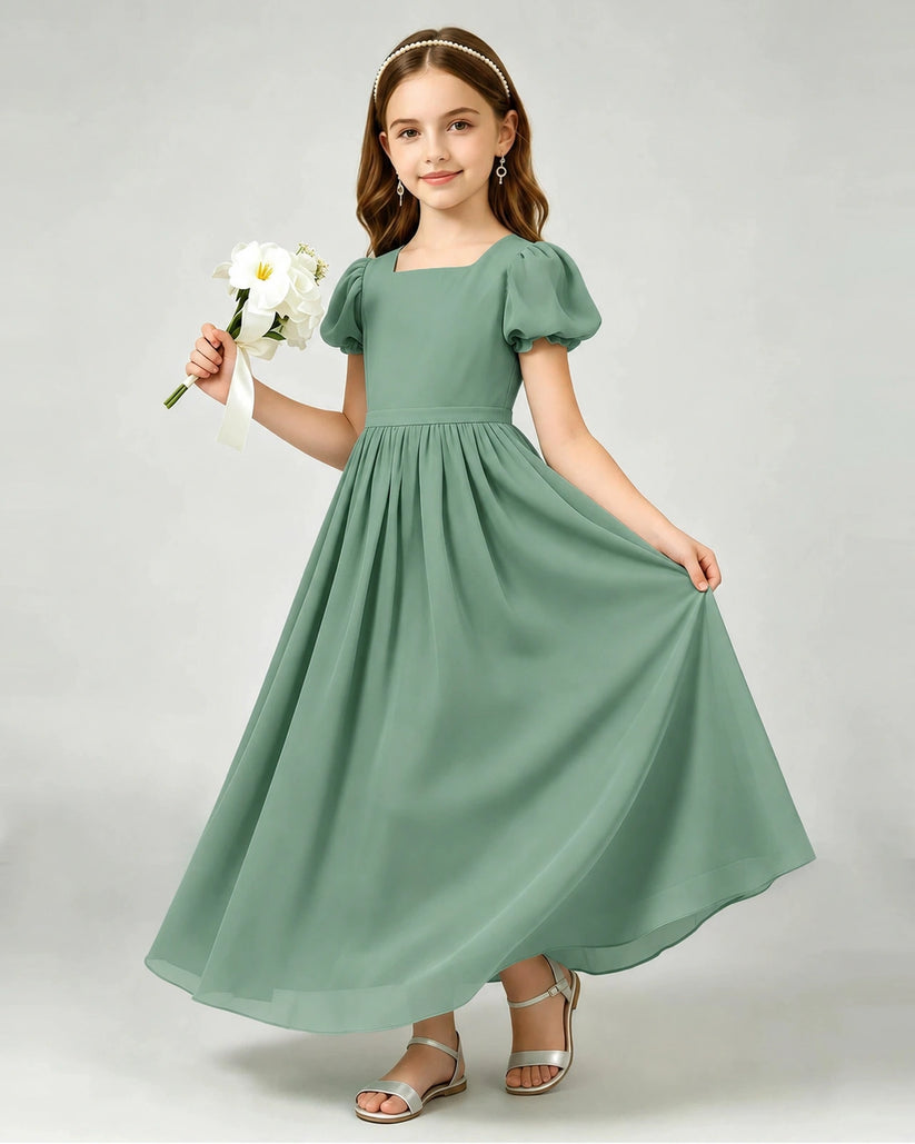 Eucalyptus Chiffon A-line Junior Bridesmaid Dress Front View