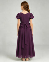 Grape Chiffon A-line Junior Bridesmaid Dress Back View