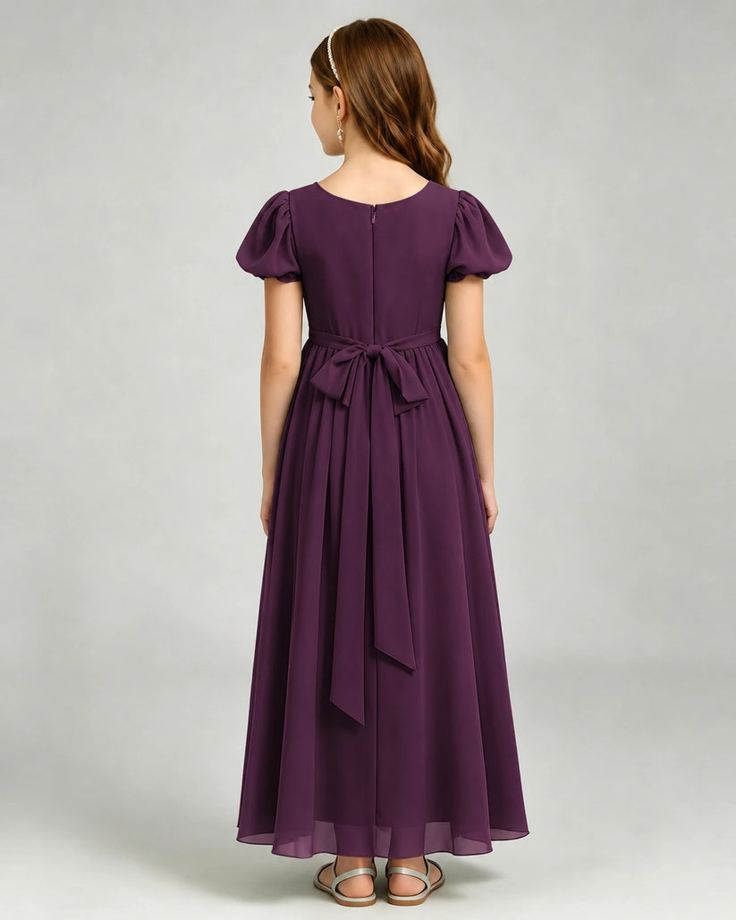Grape Chiffon A-line Junior Bridesmaid Dress Back View