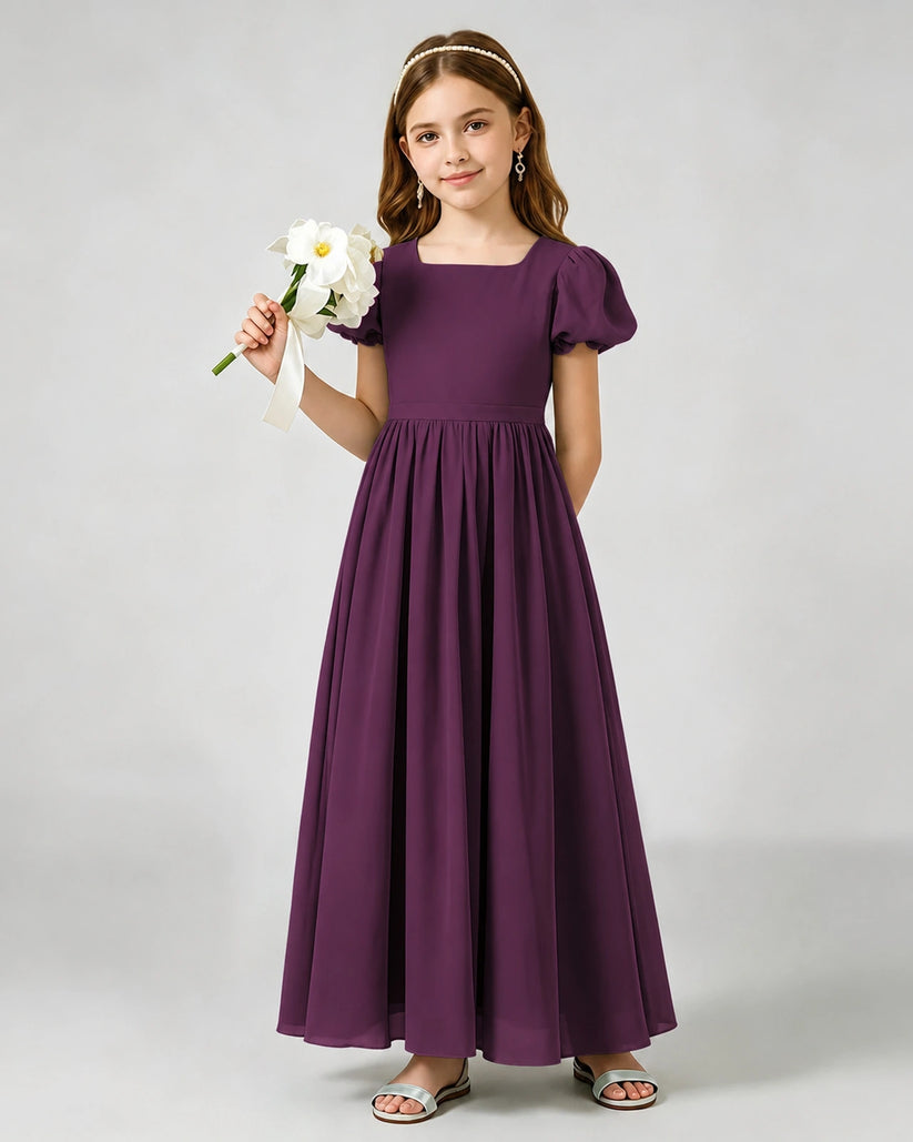 Grape Chiffon A-line Junior Bridesmaid Dress Front View