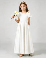 Ivory Chiffon A-line Junior Bridesmaid Dress Front View