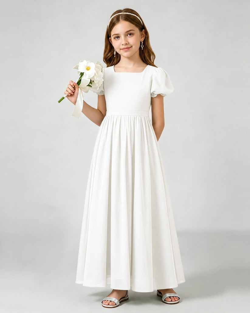 Ivory Chiffon A-line Junior Bridesmaid Dress Front View