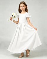 Ivory Chiffon A-line Junior Bridesmaid Dress Front View