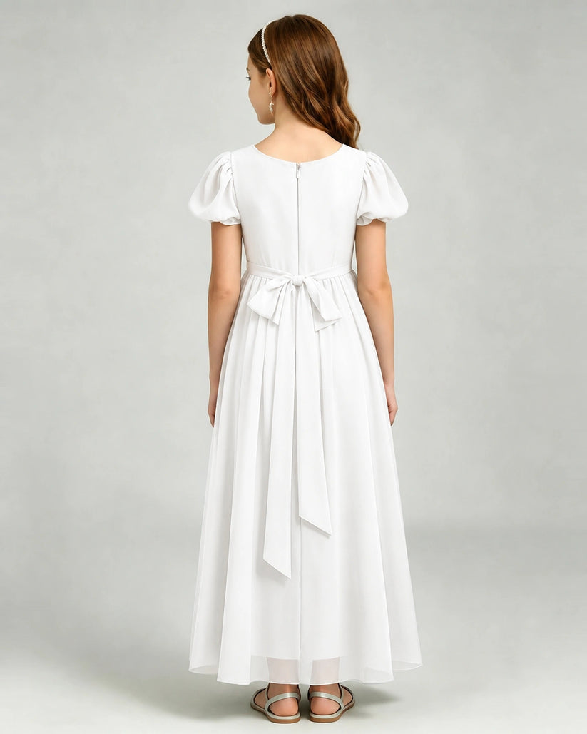 Ivory Chiffon A-line Junior Bridesmaid Dress Back View