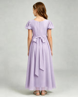 Lavender Chiffon A-line Junior Bridesmaid Dress Back View