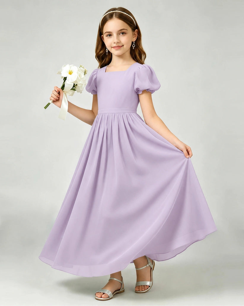 Lavender Chiffon A-line Junior Bridesmaid Dress Front View