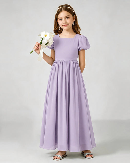 Lavender Chiffon A-line Junior Bridesmaid Dress Front View