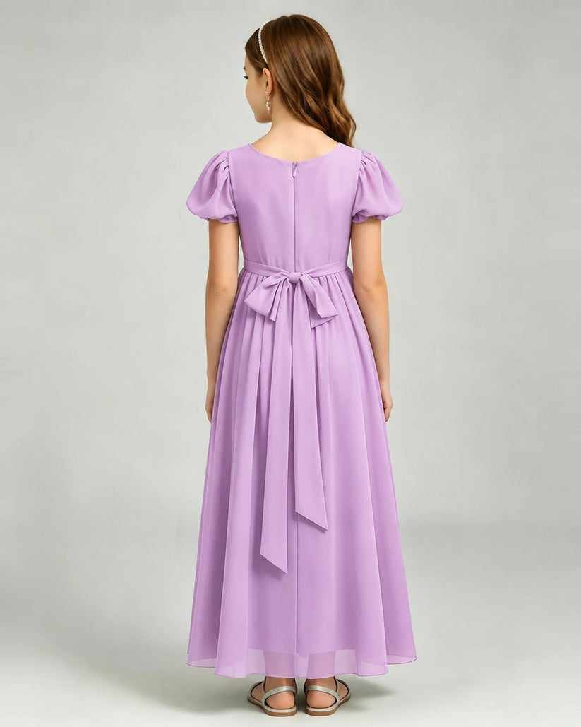 Lilac Chiffon A-line Junior Bridesmaid Dress Back View