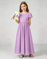 Lilac Chiffon A-line Junior Bridesmaid Dress Front View