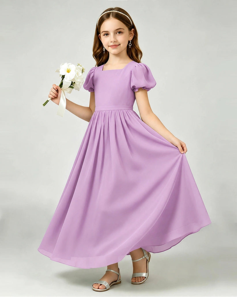 Lilac Chiffon A-line Junior Bridesmaid Dress Front View