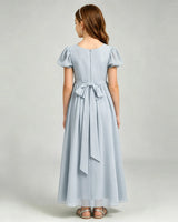 Mist Chiffon A-line Junior Bridesmaid Dress Back View