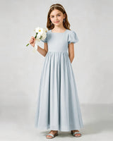 Mist Chiffon A-line Junior Bridesmaid Dress Front View