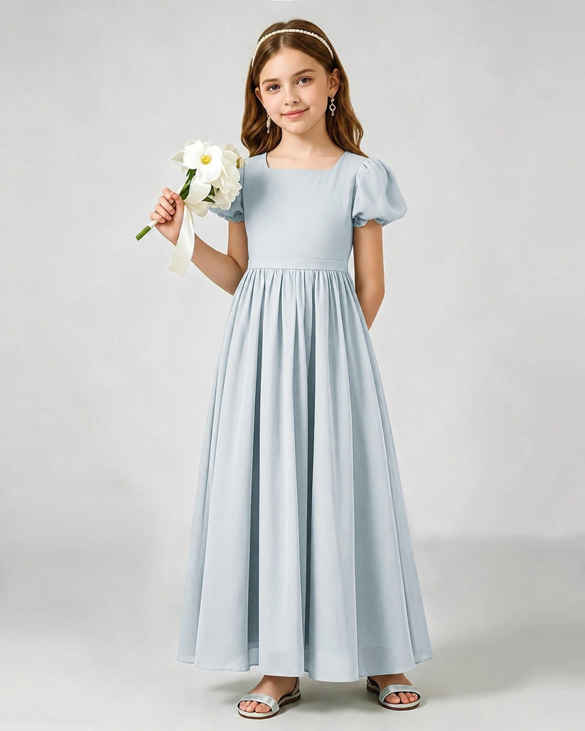 Mist Chiffon A-line Junior Bridesmaid Dress Front View