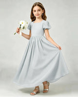 Mist Chiffon A-line Junior Bridesmaid Dress Front View