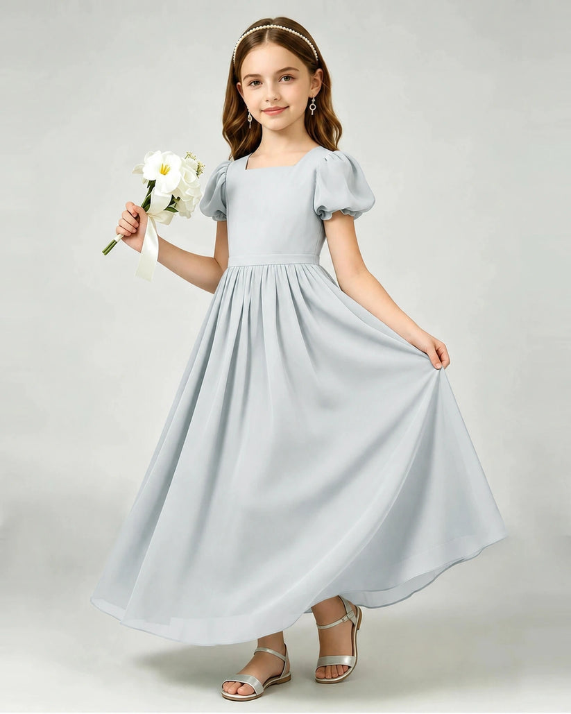Mist Chiffon A-line Junior Bridesmaid Dress Front View